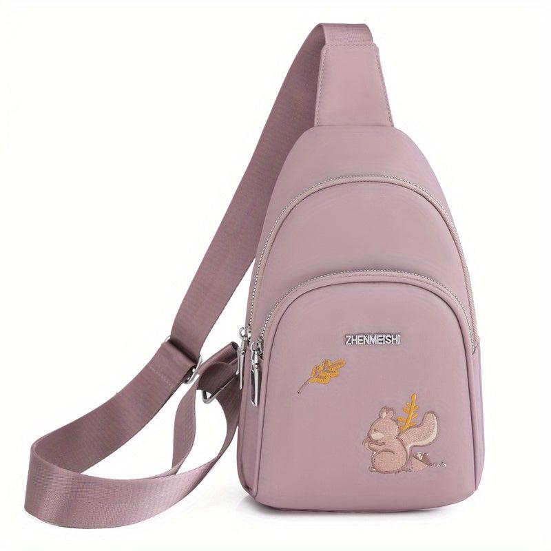 Squirrel Animal Pattern Chest Bag Embroidery Sling Bag