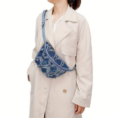 Vintage Denim Crossbody Bag Tassel Chest Bag Women's Grunge Sling Purse
