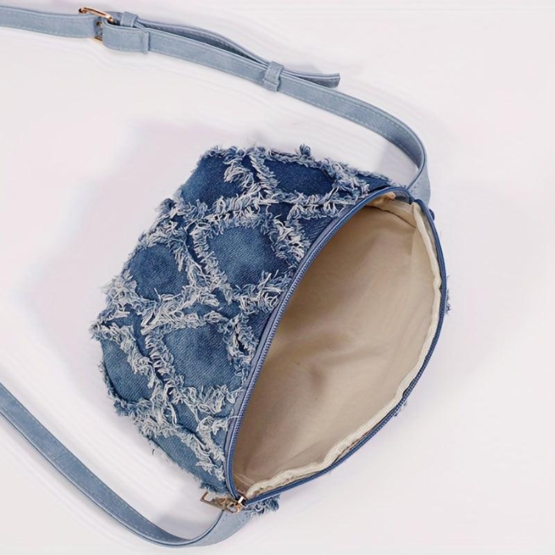 Vintage Denim Crossbody Bag Tassel Chest Bag Women's Grunge Sling Purse
