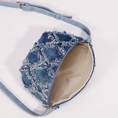 Vintage Denim Crossbody Bag Tassel Chest Bag Women's Grunge Sling Purse