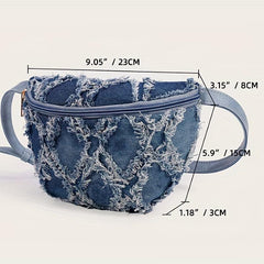 Vintage Denim Crossbody Bag Tassel Chest Bag Women's Grunge Sling Purse