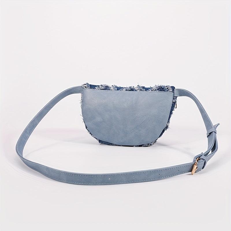 Vintage Denim Crossbody Bag Tassel Chest Bag Women's Grunge Sling Purse