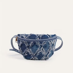 Vintage Denim Crossbody Bag Tassel Chest Bag Women's Grunge Sling Purse