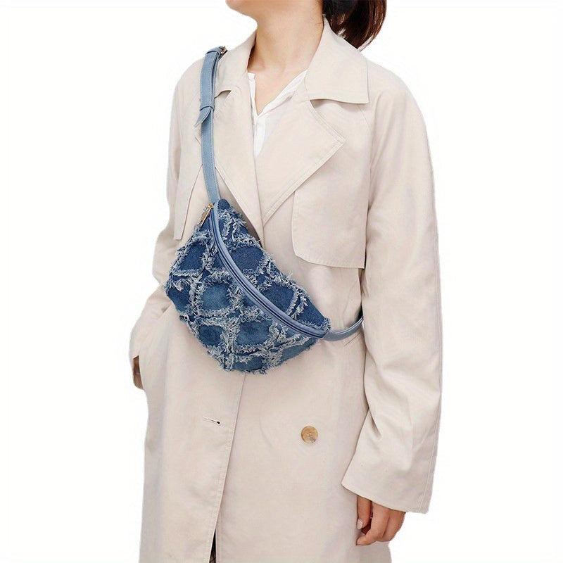 Vintage Denim Crossbody Bag Tassel Chest Bag Women's Grunge Sling Purse