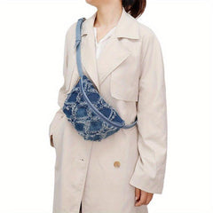 Vintage Denim Crossbody Bag Tassel Chest Bag Women's Grunge Sling Purse