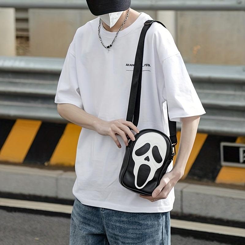 Funny Ghost Skeleton Messenger Bag Crossbody PU Leather Mobile Phone Card Holder
