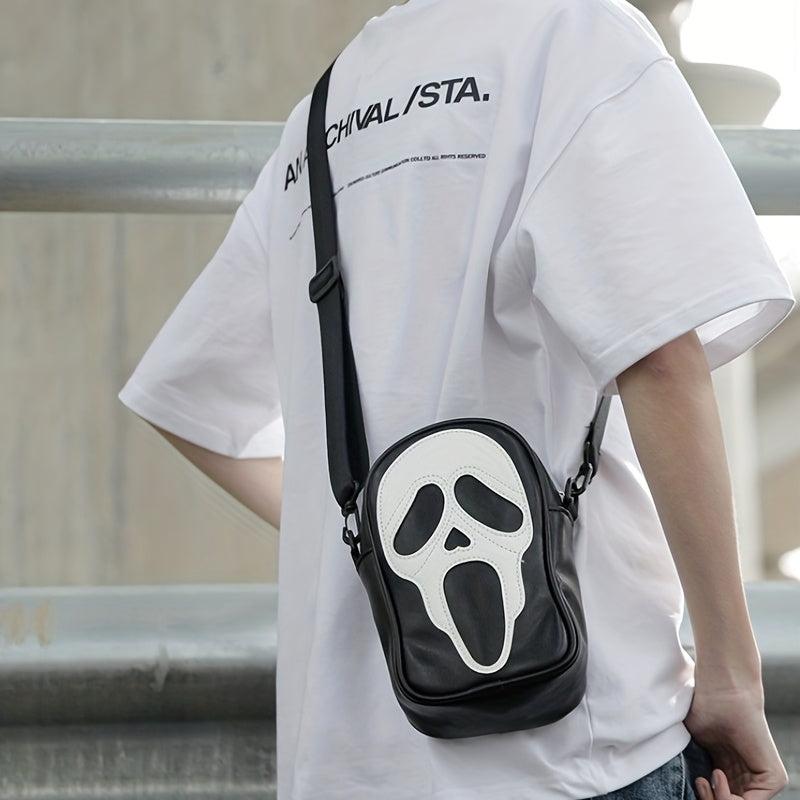 Funny Ghost Skeleton Messenger Bag Crossbody PU Leather Mobile Phone Card Holder