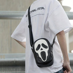 Funny Ghost Skeleton Messenger Bag Crossbody PU Leather Mobile Phone Card Holder