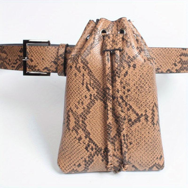 Snake Skin Pattern Waist Bag Drawstring Purse Classic Bucket Belt Bag