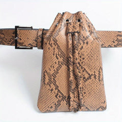 Snake Skin Pattern Waist Bag Drawstring Purse Classic Bucket Belt Bag