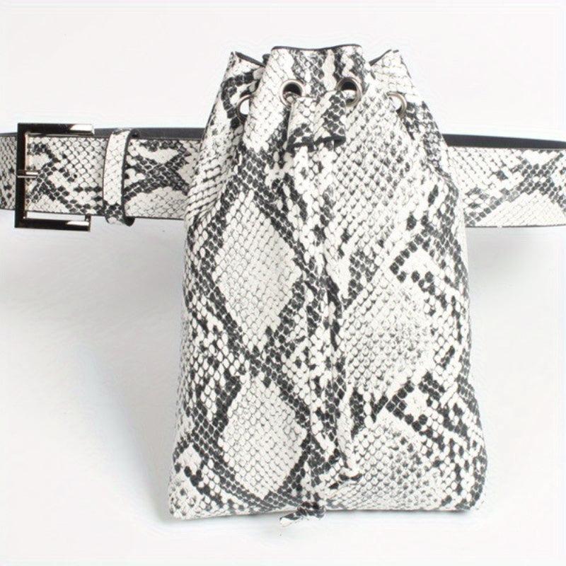 Snake Skin Pattern Waist Bag Drawstring Purse Classic Bucket Belt Bag