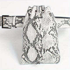 Snake Skin Pattern Waist Bag Drawstring Purse Classic Bucket Belt Bag