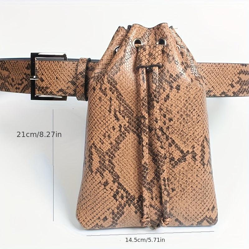Snake Skin Pattern Waist Bag Drawstring Purse Classic Bucket Belt Bag