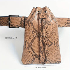 Snake Skin Pattern Waist Bag Drawstring Purse Classic Bucket Belt Bag