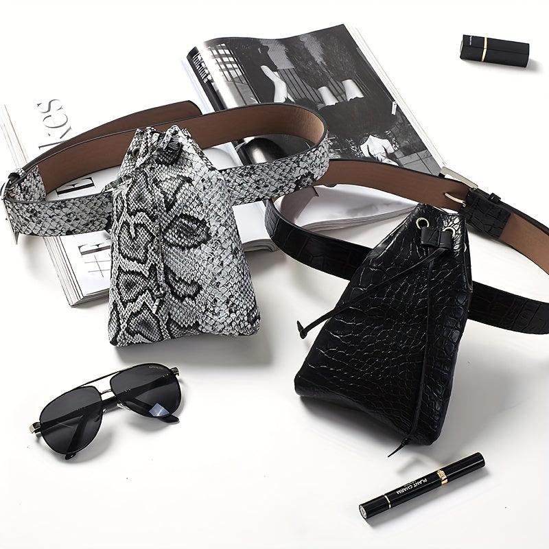 Snake Skin Pattern Waist Bag Drawstring Purse Classic Bucket Belt Bag