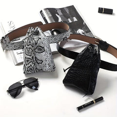 Snake Skin Pattern Waist Bag Drawstring Purse Classic Bucket Belt Bag