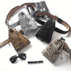 Snake Skin Pattern Waist Bag Drawstring Purse Classic Bucket Belt Bag