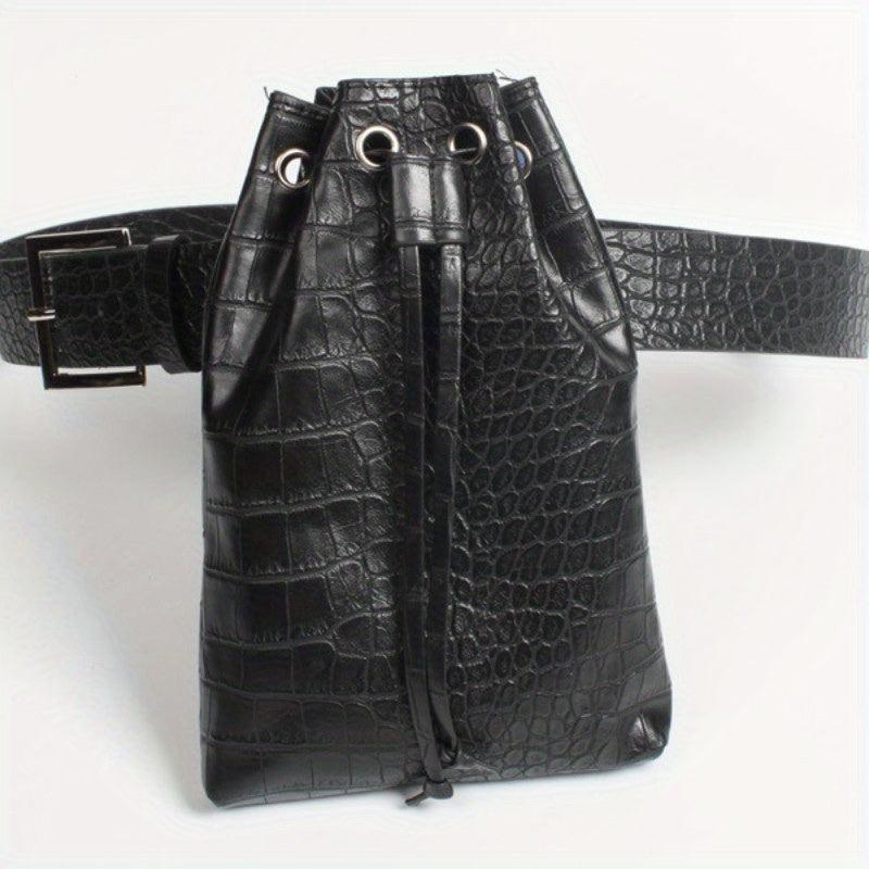 Snake Skin Pattern Waist Bag Drawstring Purse Classic Bucket Belt Bag