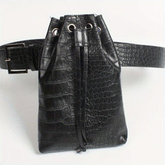 Snake Skin Pattern Waist Bag Drawstring Purse Classic Bucket Belt Bag