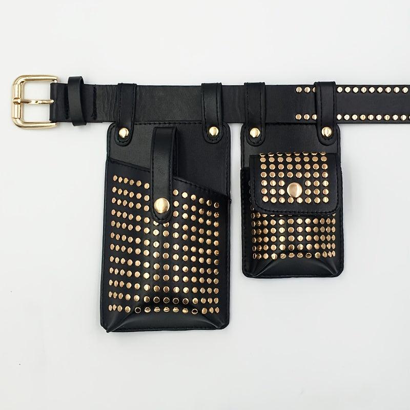 Studded Decor Belt Bag Faux Leather Fanny Pack Waist Purse For Steerwear