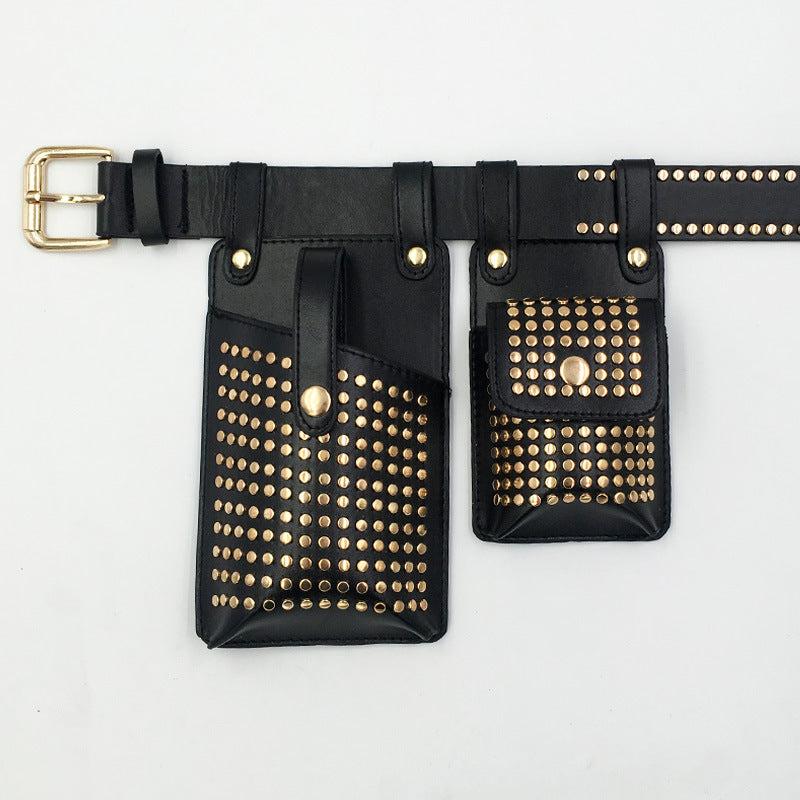 Studded Decor Belt Bag Faux Leather Fanny Pack Waist Purse For Steerwear