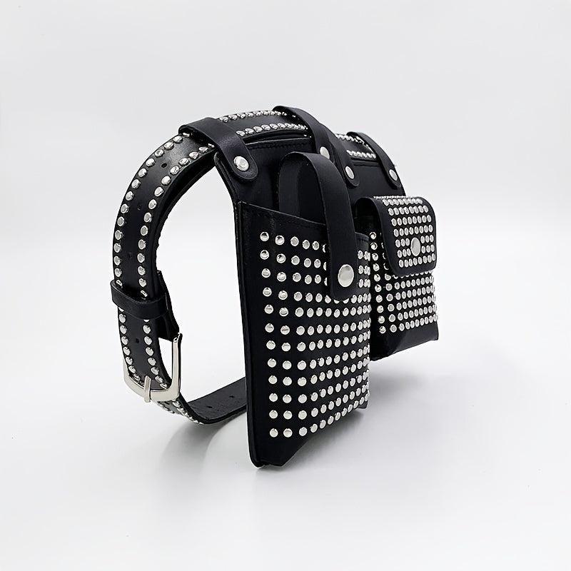 Studded Decor Belt Bag Faux Leather Fanny Pack Waist Purse For Steerwear