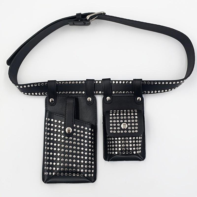 Studded Decor Belt Bag Faux Leather Fanny Pack Waist Purse For Steerwear