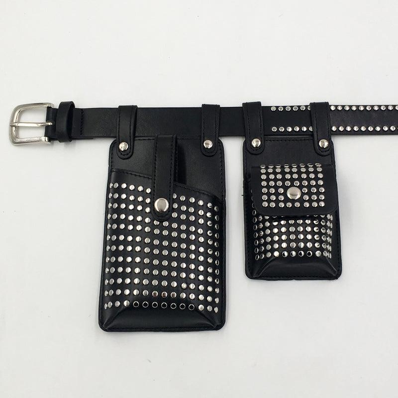Studded Decor Belt Bag Faux Leather Fanny Pack Waist Purse For Steerwear