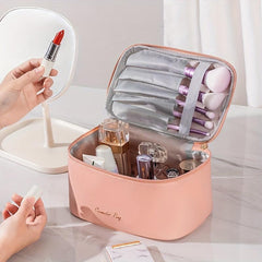Cross Pattern PU Leather Makeup Bag Waterproof Storage Wash Bag