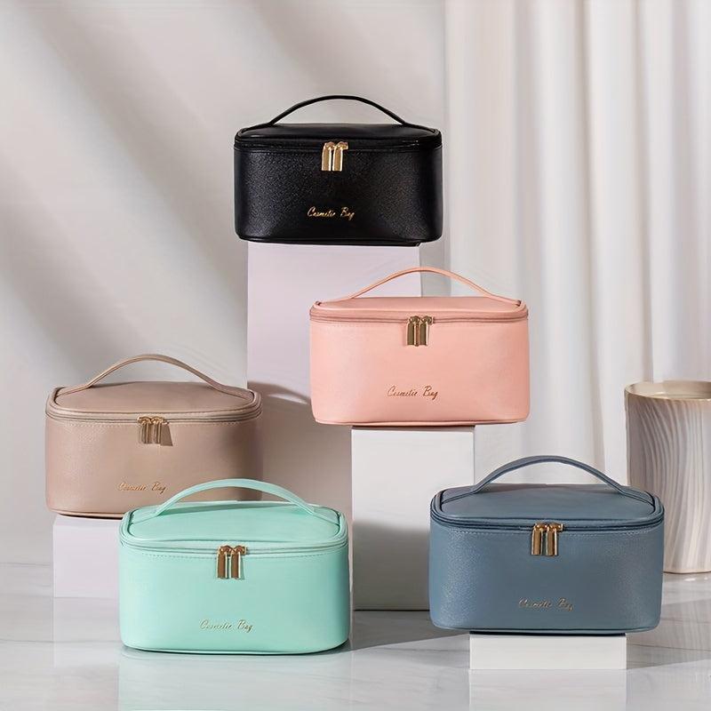 Cross Pattern PU Leather Makeup Bag Waterproof Storage Wash Bag