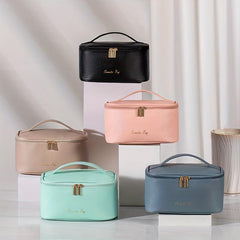 Cross Pattern PU Leather Makeup Bag Waterproof Storage Wash Bag