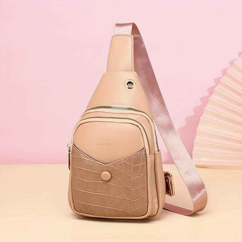 Crocodile Pattern Crossbody Bag Earphone Hole Chest Bag Waterproof