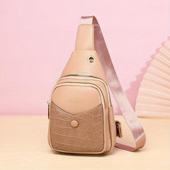 Crocodile Pattern Crossbody Bag Earphone Hole Chest Bag Waterproof