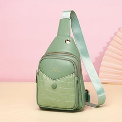 Crocodile Pattern Crossbody Bag Earphone Hole Chest Bag Waterproof