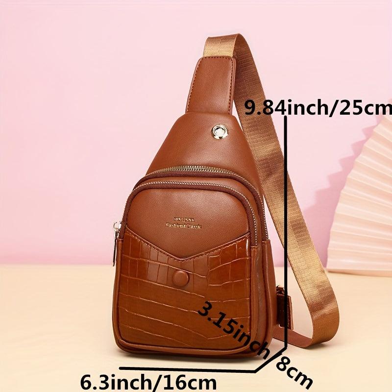 Crocodile Pattern Crossbody Bag Earphone Hole Chest Bag Waterproof