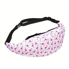 Flamingo Print Waist Bag Fabric Hip Pouch Zipper Chest Purse