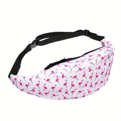 Flamingo Print Waist Bag Fabric Hip Pouch Zipper Chest Purse