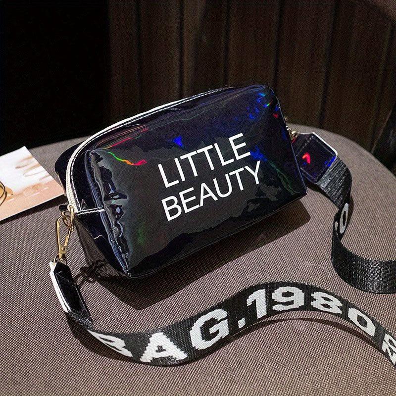 Laser Letter Print Crossbody Bag with Wide Strap