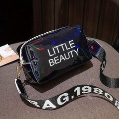 Laser Letter Print Crossbody Bag with Wide Strap