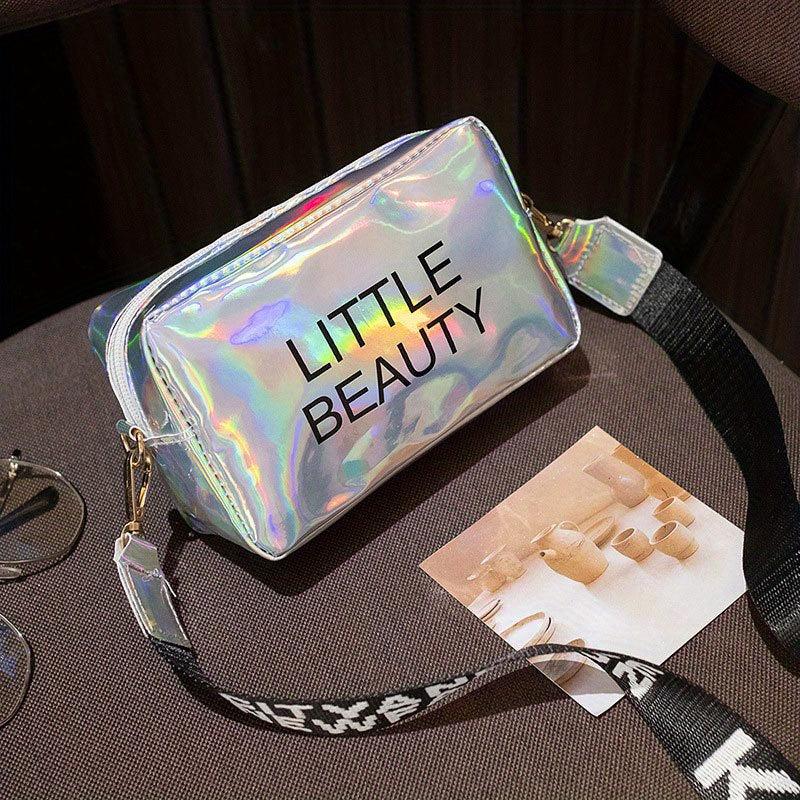 Laser Letter Print Crossbody Bag with Wide Strap