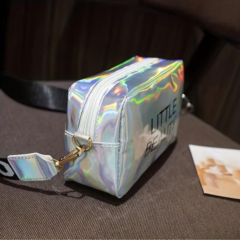 Laser Letter Print Crossbody Bag with Wide Strap