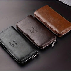 Men's Kangaroo Pattern Leather Zipper Handbag Large Capacity Wallet