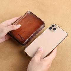 Men's Tri Fold Leather Thin Card Holder