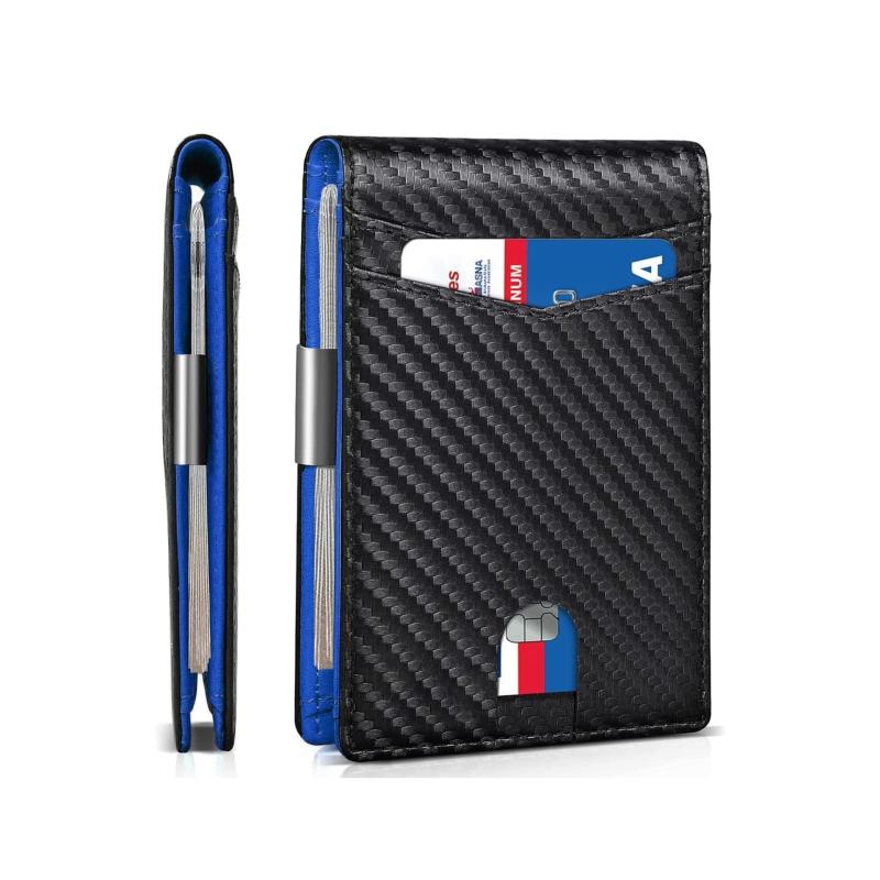 Men's RFID Blocking Carbon Fiber Braided Wallet Money Clip