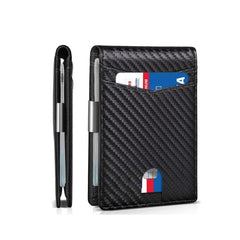 Men's RFID Blocking Carbon Fiber Braided Wallet Money Clip