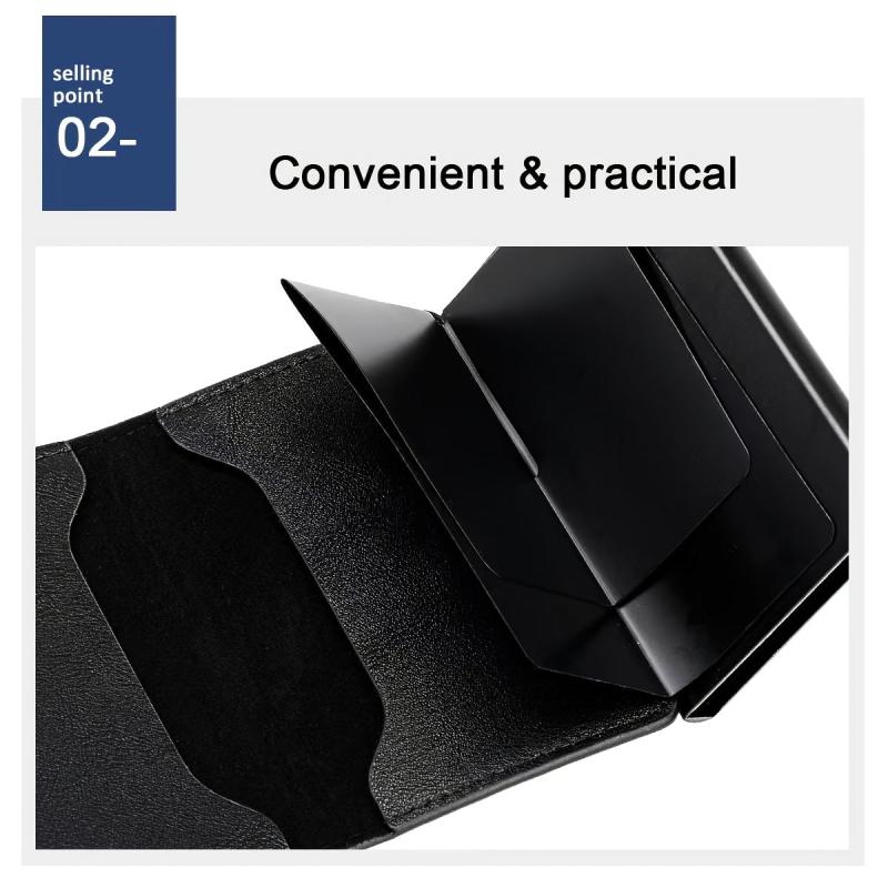 RFID Blocking Leather Credit Card Holder Auto Pop-Up Wallet