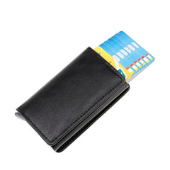 RFID Blocking Leather Credit Card Holder Auto Pop-Up Wallet