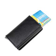 RFID Blocking Leather Credit Card Holder Auto Pop-Up Wallet