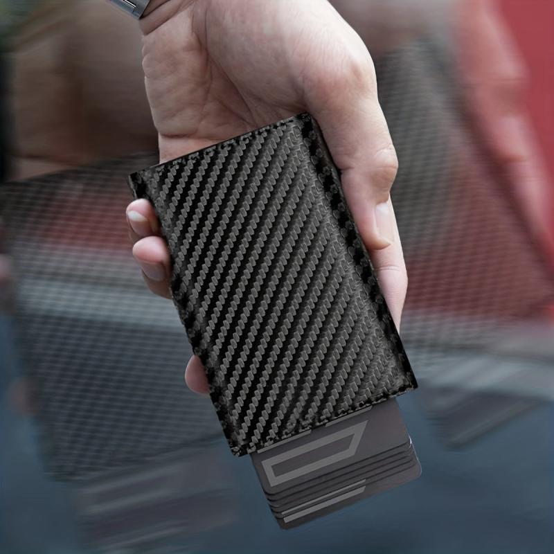 RFID Blocking Card Holder Wallet Carbon Fiber Pop Up Aluminum Card Holder