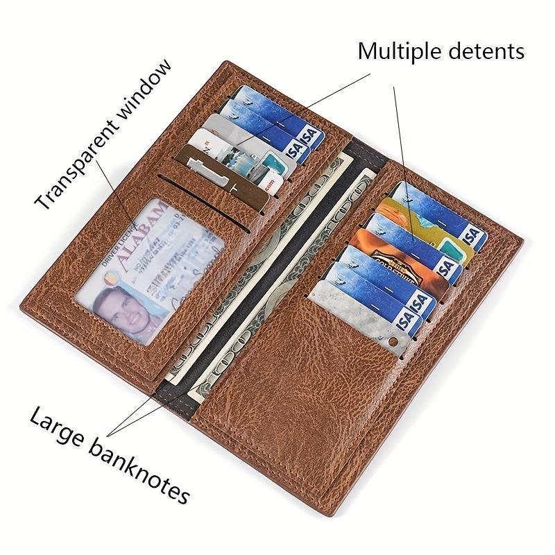 Men's Long Wallet Retro Style Brown PU Leather Wallet